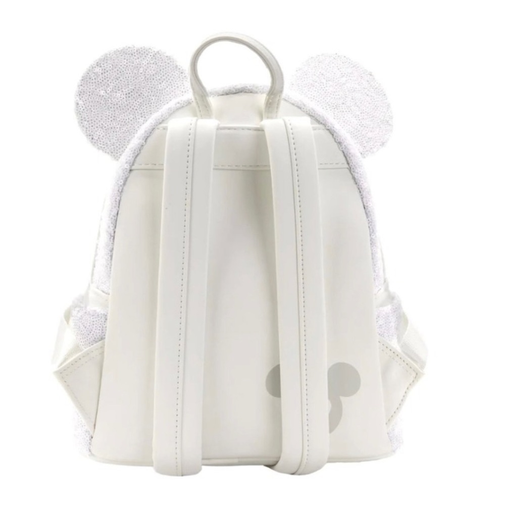 Loungefly White Sequin Minnie Ear Bow Mini Backpack - Picture 4 of 8